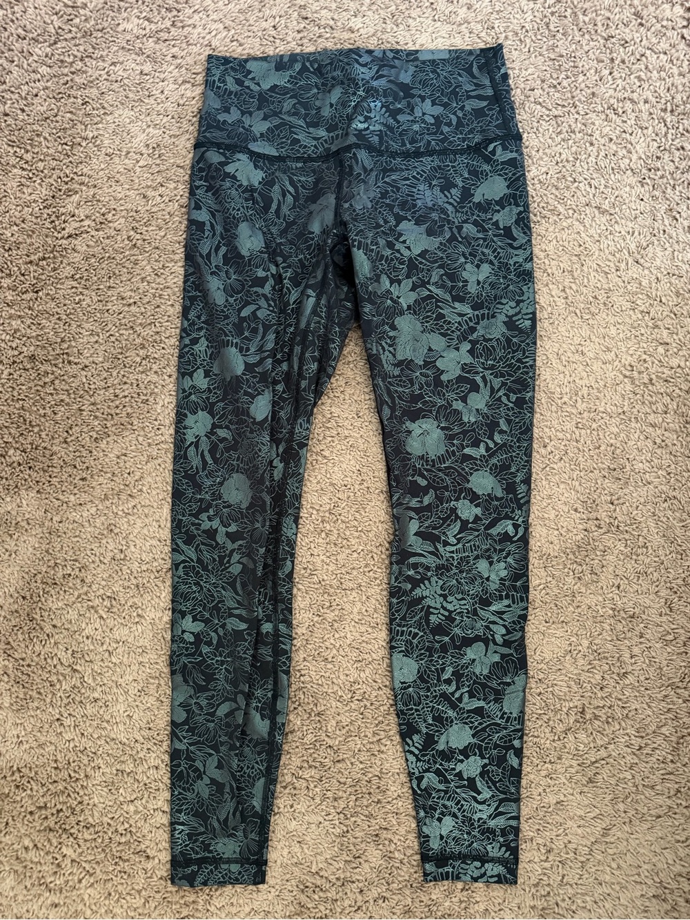 Lululemon Printed High-Waist Women's Leggings - Teal Floral/Iridescent - M